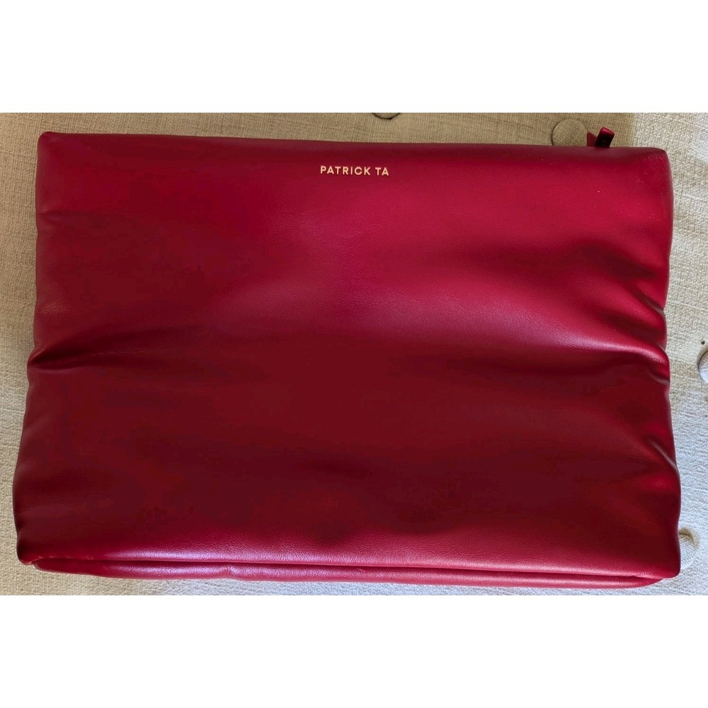 Patrick Ta Red Puffer Makeup Bag Soft Luxury Cosmetics Travel Pouch NEW Holiday